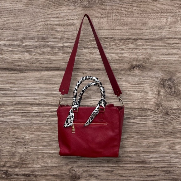 BCBG Paris Satchel Handbag with scarf wrapped strap handles. - Picture 5 of 7